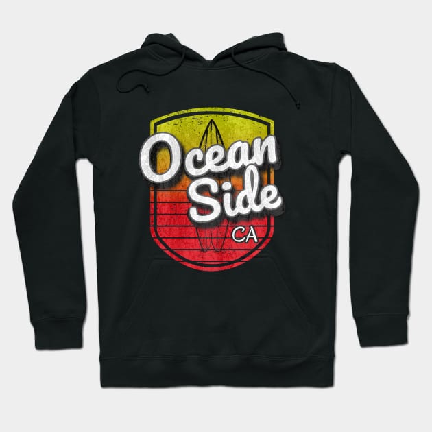 Oceanside California Vintage Sun - Distressed Hoodie by FLCdesigns